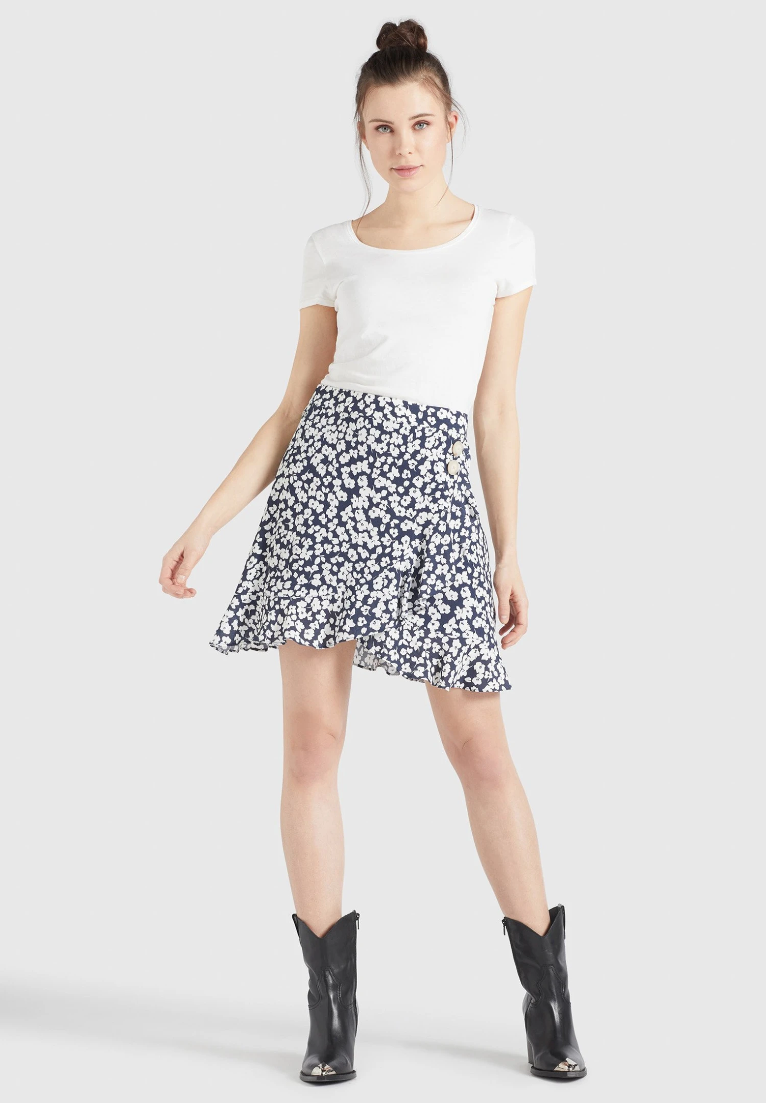 Khujo Undine - A-Lijn Rok - Dunkelblau-Weiß Geblümt 6 Khujo Undine - A-Lijn Rok - Dunkelblau-Weiß Geblümt - Afbeelding 6